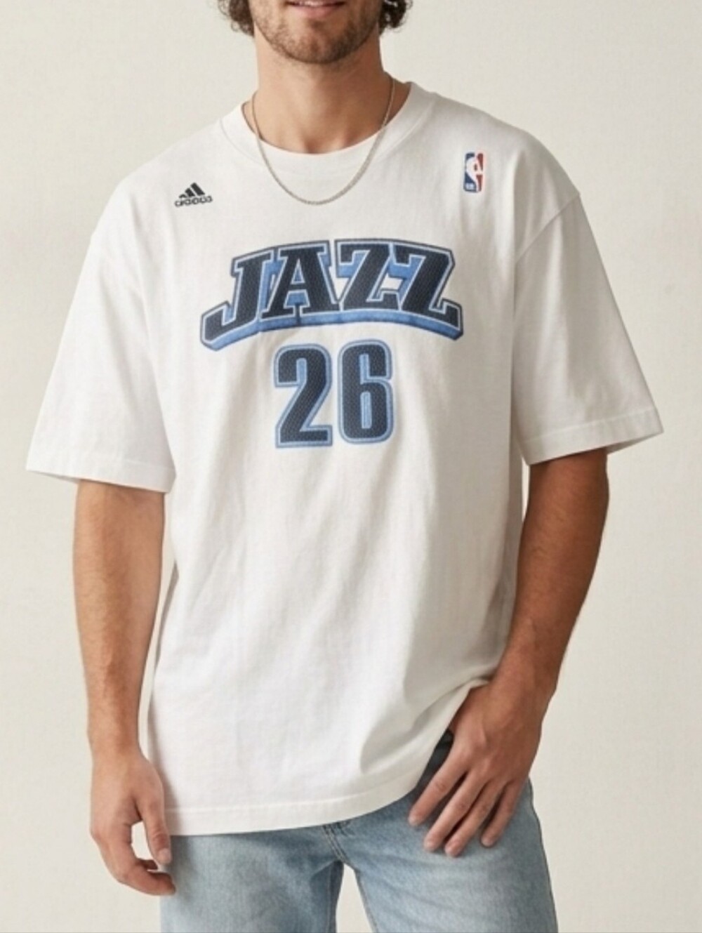 Adidas Utah Jazz 26 Kyle Korver White Graphic Short Sleeve Tee